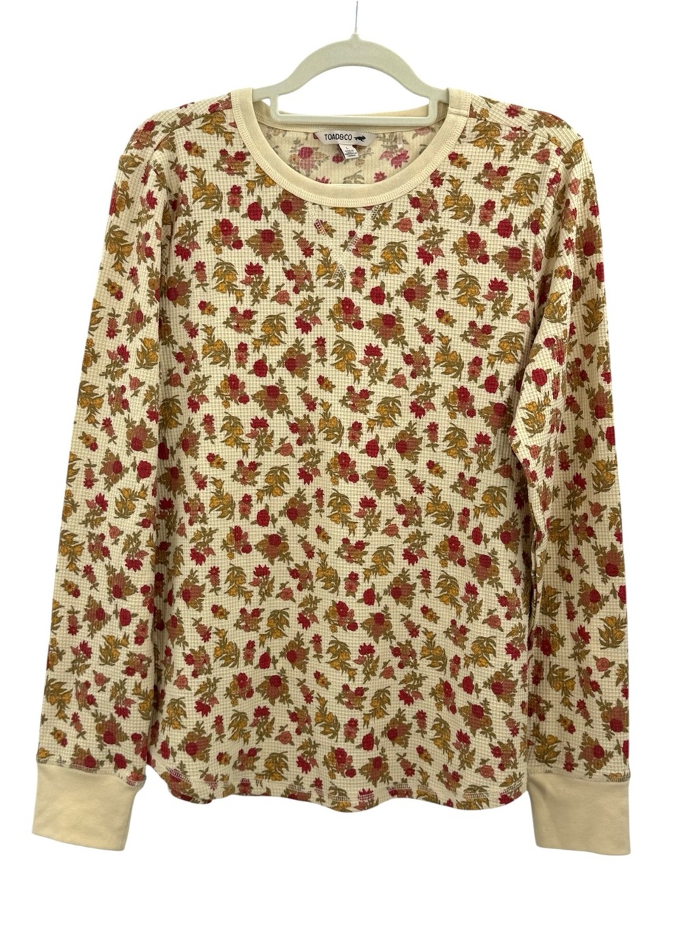 Toad&Co Floral Foothills Crew Waffle Knit Top Cotton Cottagecore Boho Thermal - Picture 4 of 14